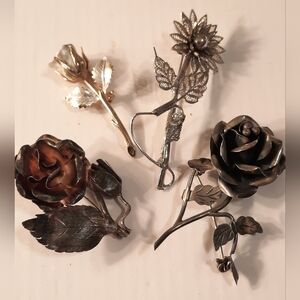 Vintage Floral Brooch Set in Sterling Silver